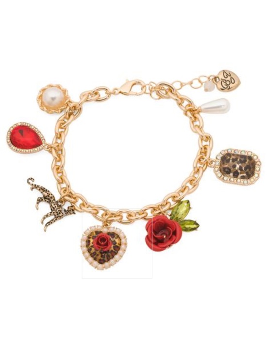 Betsey Johnson Jewelry - Betsey Johnson Leopard & Red Rose Multi Charm Bracelet New